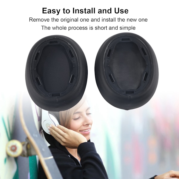 Öronkuddar Mjukt Proteinläder Ersättning Memory Foam Öronkuddar Skydd för WHH910N Hörlurar (Svart) Noir