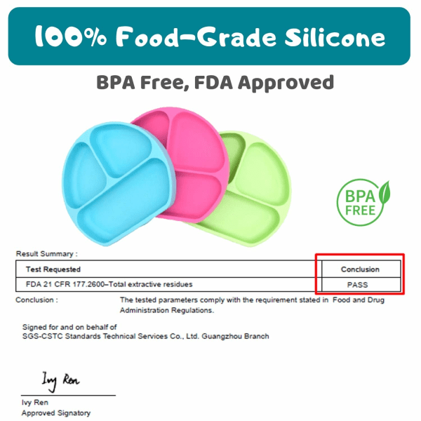 Sugeplate for småbarn | BPA-fri, 100 % silikon av matkvalitet | Tåler mikrobølgeovn, oppvaskmaskin og stekeovn | Bli på plass Delt Baby Mateskåler og Blue