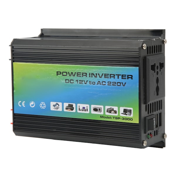 300W Strömriktare 12V till 220V ABS Med Dubbla USB-Portar Modifierad Sinusvågsomvandlare för Camping Semester Svart