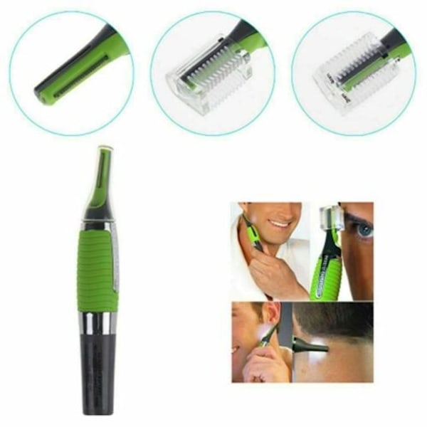 Ergonomisk ansiktshårstrimmer, mångsidigt personligt groomingkit med självslipande blad för jämn, exakt trimning, grön halkfri gummi