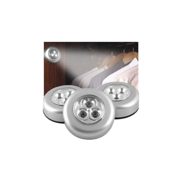 Sett med 3 LED-lys med lim for skap med 68 mm diameter, batterier inkludert