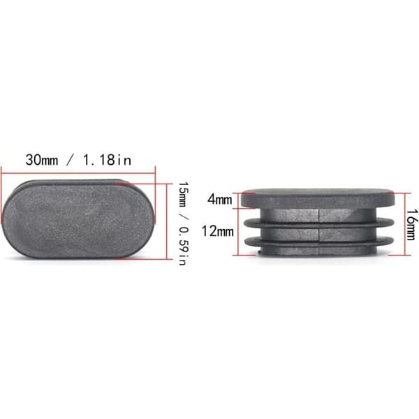 Plastikhætter til rør, møbelben, ovale plastikhætter til møbelben, trampolin, skab, stol, 20 stk. (15 x 30 mm)