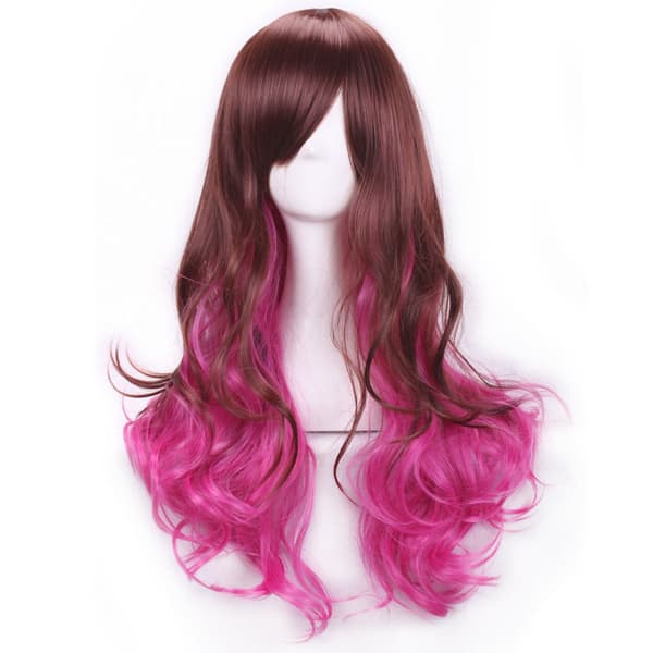70 cm Mode Dam Lång Gradient Färg Lockig Vågig Syntetisk Hår Fest Cosplay Peruk
