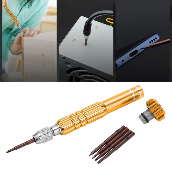 5‑in‑1 Screwdriver Aluminum Alloy Hardware Tools for Watch Jewelry Phone MaintenanceGolden