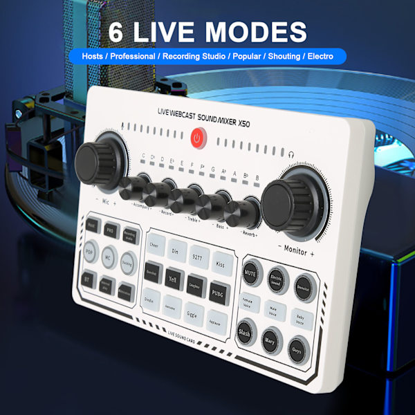 X50 Live Ljudkort 12 Uppvärmningsljudeffekter One Touch Mute USB Externt Ljudkort för Live-sändning