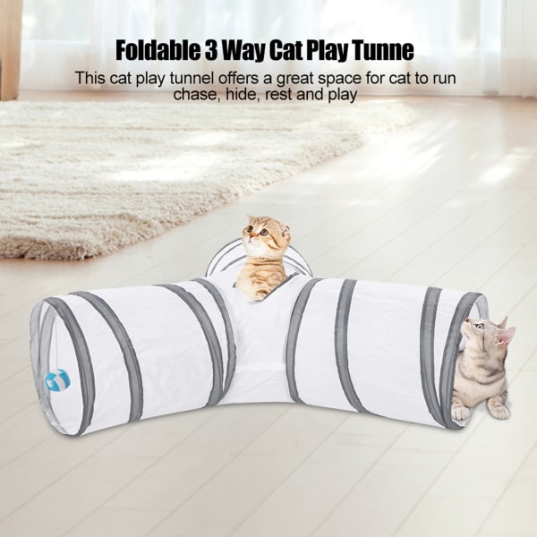 Kokoontaittuva 3-suuntainen kissan leikkitunnelilelu sisätilojen ulkokäyttöön lemmikkieläinten interaktiivinen koulutuslelu 01#
