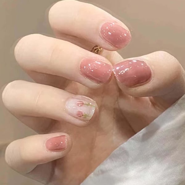 Floral Manicure Elegance, Glansiga Rosa Självhäftande Naglar, Eleganta Nageldekorationer Med Robusta & Hållbara ABS-Material, Perfekt För Kvinnors Speciella Tillfällen