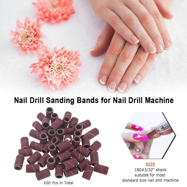Professionella slipband, elektrisk nagelborr manikyr pedikyr tillbehör set, #180 korn, 100 st, multifunktionella nagelkonstverktyg för salong & hemmabruk,