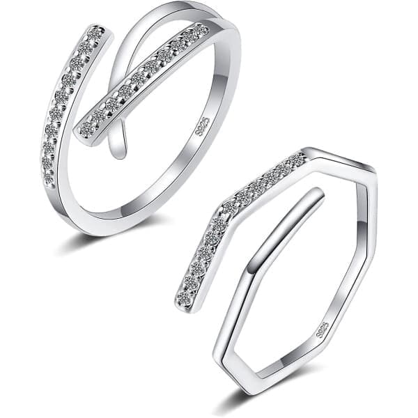 Justerbar Ring til Kvinder - 925 Sterling Sølv Tommelfingerring - Sølvringe Piger - Fingerring Sæt - Bryllupsløfteringe Mor Mors Dag Gave, W