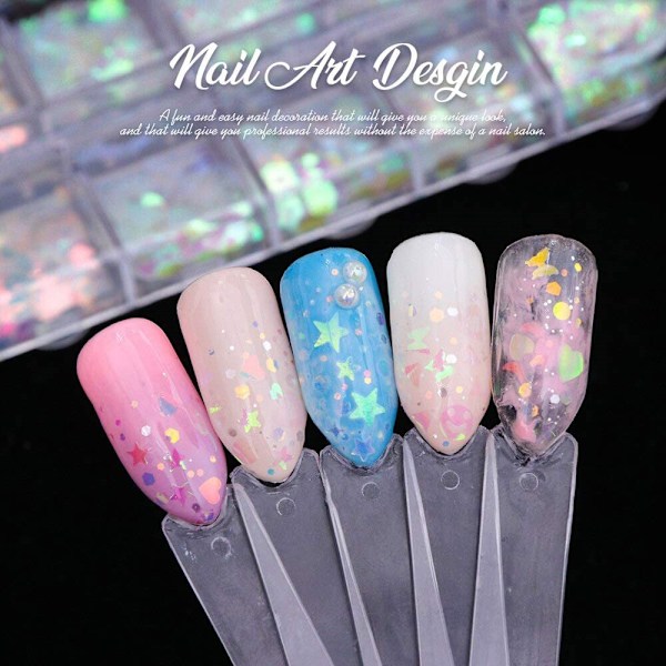 Lättapplicerade, Långvariga Iridescent Flakes Paillettes Designs, Holografiska Nageldekorationer, Unikt Nagellook För Kostnad och Tid