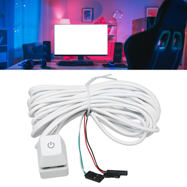 PC Strömbrytare Vit Mekanisk Knapp Blå Brytare Bakgrundsbelyst Plug and Play PC Strömknapp för Skrivbord Kontor Gaming Grönt Ljus 4m Kabel