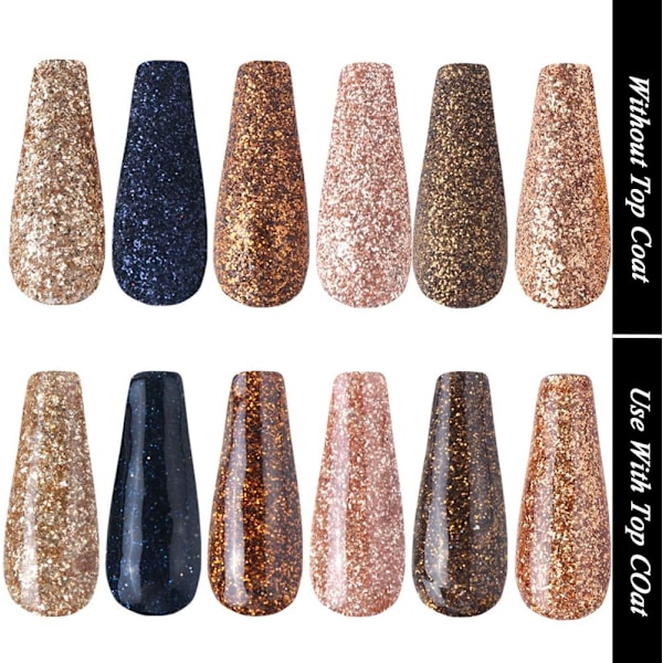 Lösningsmedelsresistent glitter för holografiskt guldglitter, gelpolerings-dipppulverset lyfter din manikyr, blandade färger, 6 st