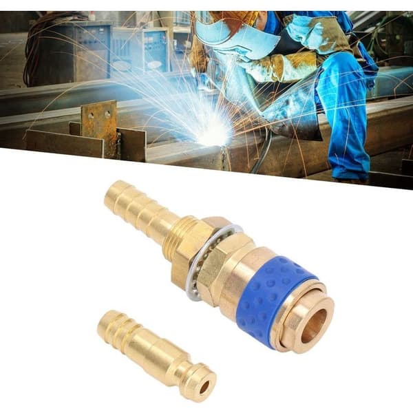 8 mm brænderslangeadaptersæt – messing – lynkoblingsfitting – MIG/TIG – blå
