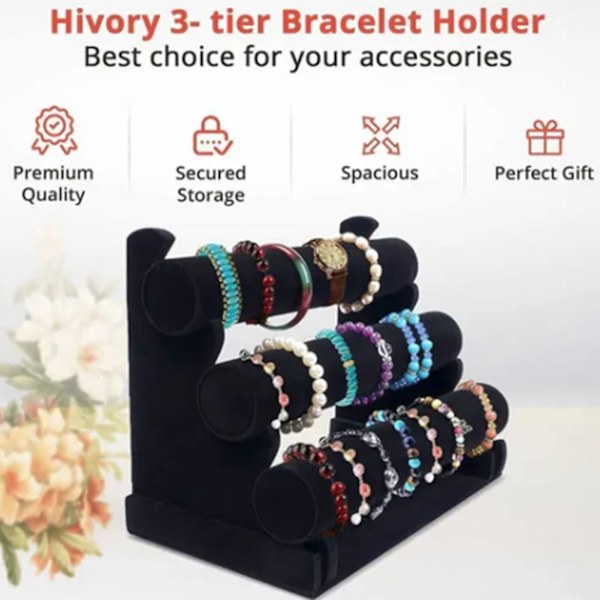 Velvet Jewelry Tower 3 Layers Watch Bracelet Holder Necklace Jewelry Display Stand Black Jewelry Stand