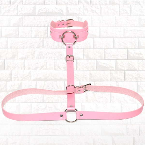 Sexig dam PU-läder bondage krage bälte halsband midja kroppskedja (rosa)