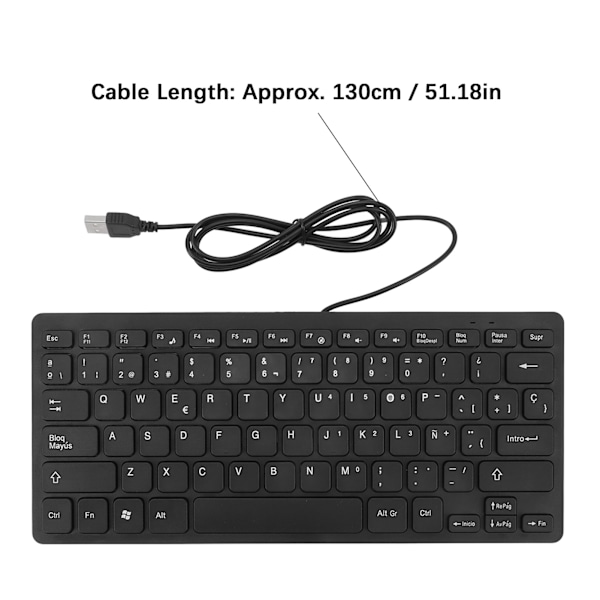 78 Tangenter Språk Ultratunt Tangentbord Plug and Play Stänksäkert USB-Kabelanslutet Kompakt Tangentbord för Engelska Tvåspråkiga Användare Tyska (QWERTZ Layout)
