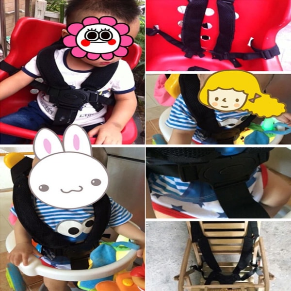 5-punkts säkerhetsbälte för barn, justerbar roterande krok Baby för barnvagn Barnstol Barnvagn Buggy (svart)