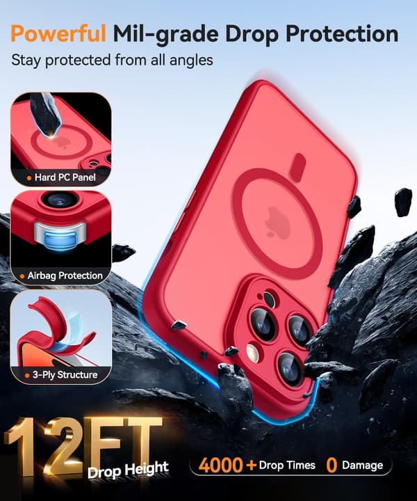 Magnetic Case for iPhone 16 Pro Max with Full Camera Protection [MagSafe Compatible] [Transparent Matte] Protective Phone Case, Hot Pink Red[TT] Red iPhone 14 Pro Max