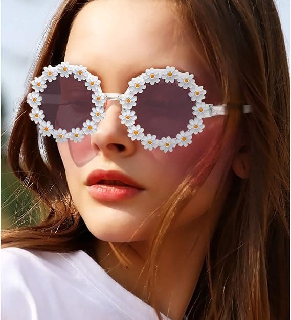 Cute Daisy Sunglasses (Transparent Frame, Pink Blue Lens) Women's