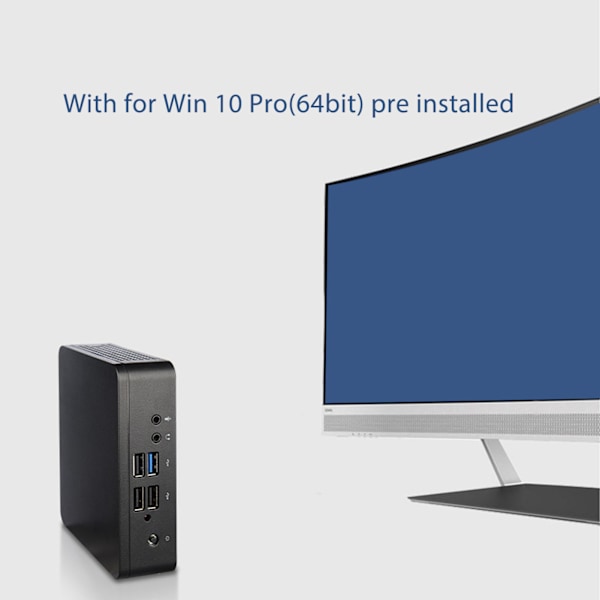 Fläktlös Mini PC 4GB RAM 64GB SSD 4K Utgång HD VGA Utgång Gigabit USB3.0 Mini Dator för Win10 Display Kontor (EU-kontakt 100‑240V)