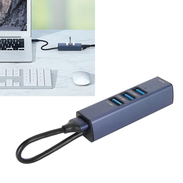 USB till Ethernet-adapter 4 Portar 1000Mbps/100Mbps 5Gbps Aluminiumlegering USB 3.0 Hubb för Laptop Desktop Tablet