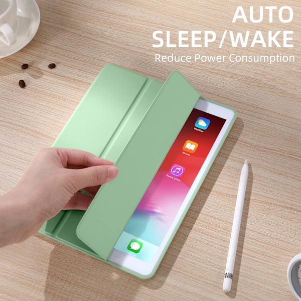 iPad 10,2 tum med pennhållare, skyddsfodral med mjuk TPU-baksida, matcha grön
