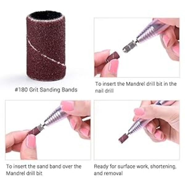 Professionella slipband, elektrisk nagelborr manikyr pedikyr tillbehör set, #180 korn, 100 st, multifunktionella nagelkonstverktyg för salong & hemmabruk,