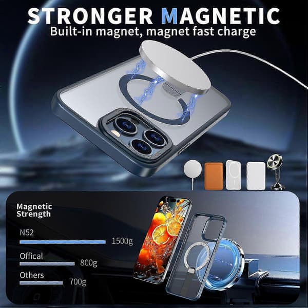 For iPhone 14 Pro Max-deksel kompatibelt med MagSafe-stativ TPU+akryl telefondeksel[TT] Blue