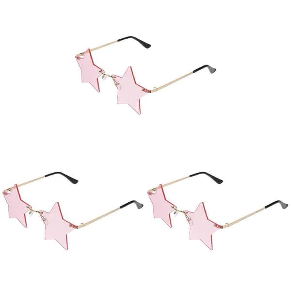 Stjärnformade båglösa solglasögon för fest, 3 par, rosa