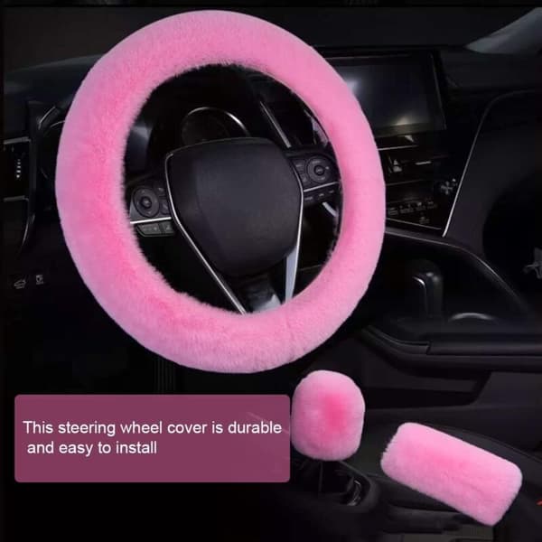 3-delat halkfritt elastiskt rattskydd för bilen, universellt plyschigt rosa rattskydd för bilen