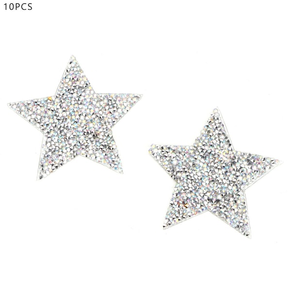 10 stk Rhinestone Star Applique Strykejern på Klær Patch for Kjole Sko Veske Hodeplagg (AB Farge)