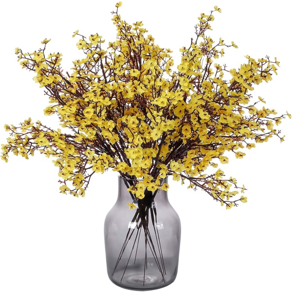 6 st Fall Faux Blommor Fake Babys Breath Blomma Bulk Konstgjord Gypsophila Bukett Siden Blommor Arrangemang Centerpieces för Hem Kök Sovrum Yellow