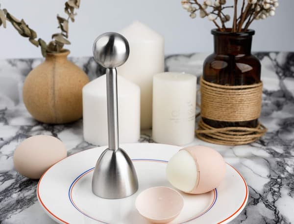 Eggeskjærer, egnet for bløtkokte egg, skreller i rustfritt stål