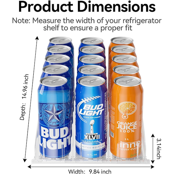 Drink Organizer til køleskab - [Stabilize-Speed ​​Damper] Automatisk Pusher Glide Soda Drik Dispenser Beverage Organizer til køleskab 14.96"D,