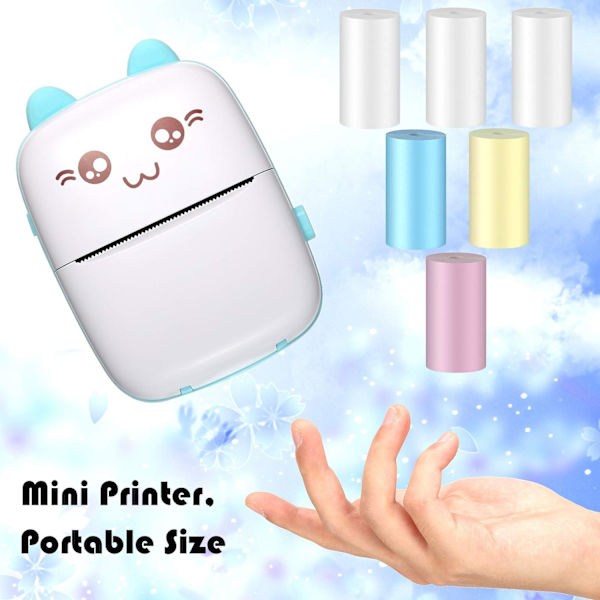 Mini termisk fotoprinter lomme Bærbar printer Trådløs POS termisk printer Billede Billede Printer Memo Label Kvittering Papir Termisk printer med 6 Blue