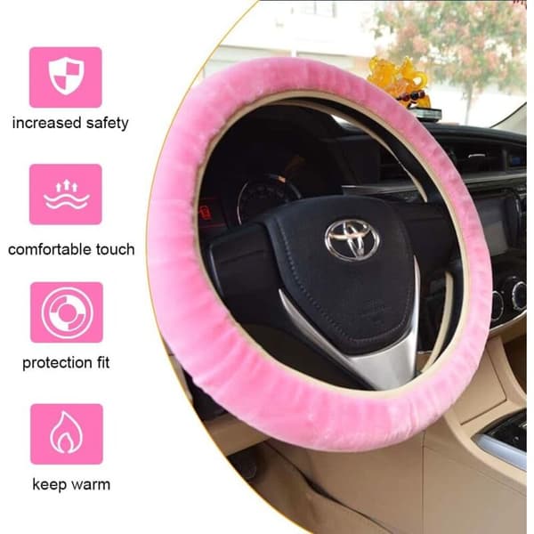 3-delat halkfritt elastiskt rattskydd för bilen, universellt plyschigt rosa rattskydd för bilen