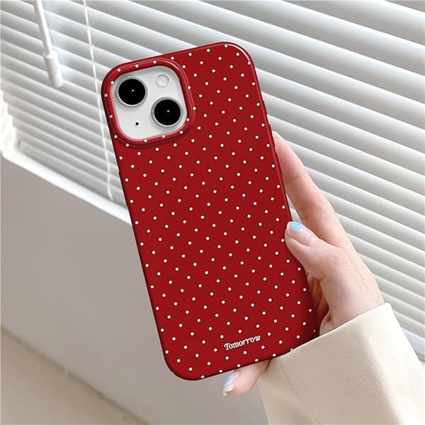 inewateri Compatible with iPhone 15 Case, Cute Fashion Dotted Design, Soft TPU Slim Protective Case Red Red iPhone15