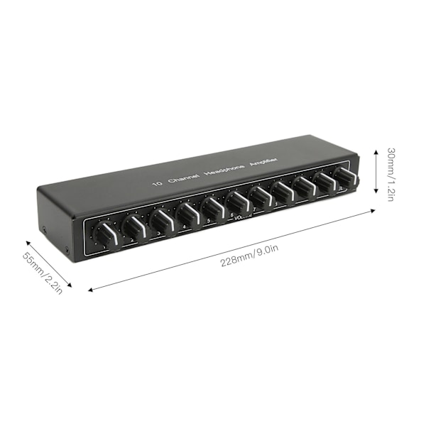 Hörlursförstärkare Aux Mini Jack 3,5mm Ingång 1 in 10 Ut Kanal Stereo Ljudförstärkare Adapter Distributör 100‑240V EU-kontakt