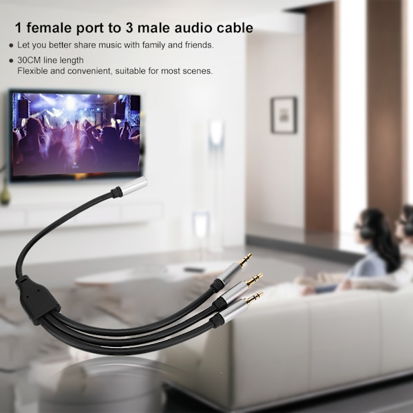 1 Hona till 3 Hane 3.5mm Ljudkabel AUX-kabel för Mobiltelefoner Datorer Högtalare