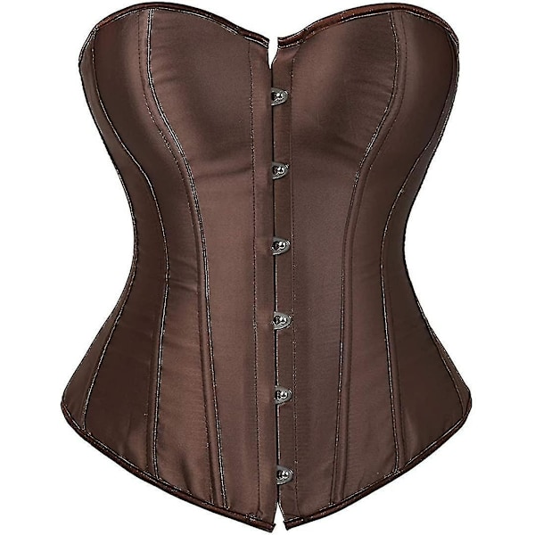 Kvinders Bustier Korset Top Sexy Lingeri Sæt Sort Satin Talje Cincher-Perfet Coffee 3x-large