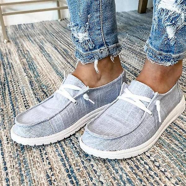 Dames Pumps Flats Bådsko Slip On Casual Loafers AMS-Perfet Grey 41