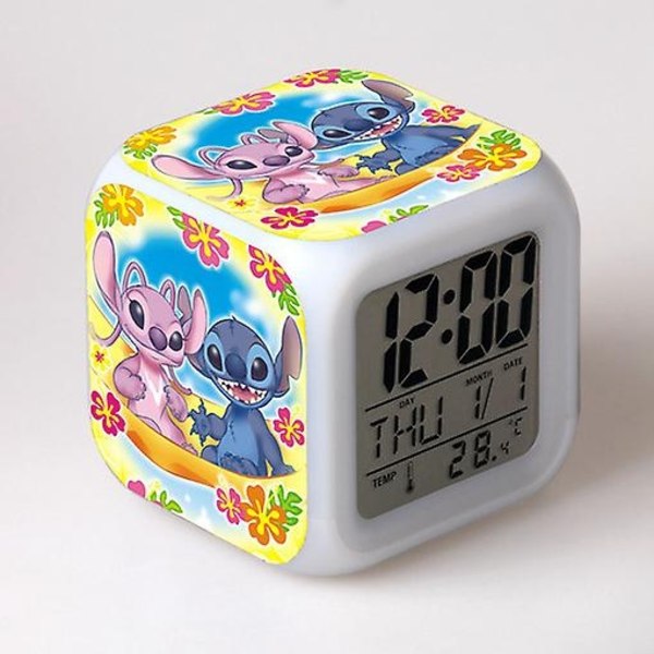 Stitch Anime LED Digitaalinen Herätyskello Tytöille - Söötti Koko, 8cm,3 tuumaa, 7 Väriä Vaihtuu, Lämpötila, Täydellinen Tyttöjen Makuuhuoneeseen(13)-Perfet 49