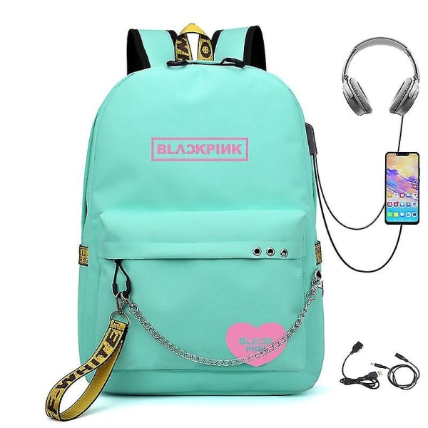 Black.pink Ryggsäck USB Uppladdningsbar ryggsäck Student skolväska - Perfet Blue