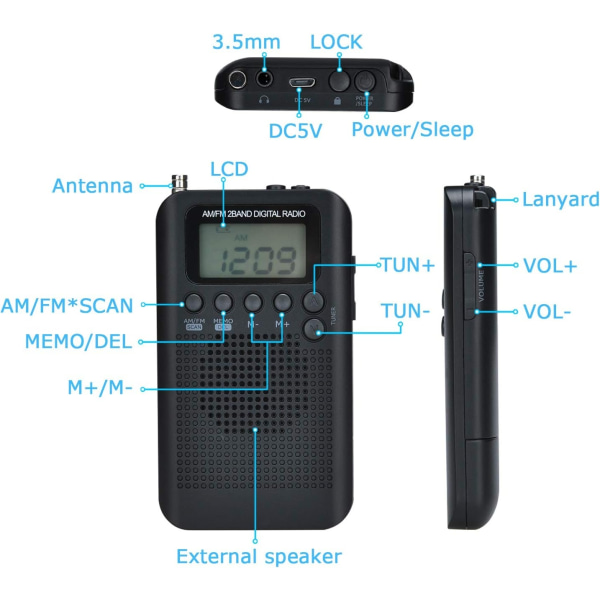 l-328 Liten bärbar radio, laddningsbar bärbar radio med Perfet