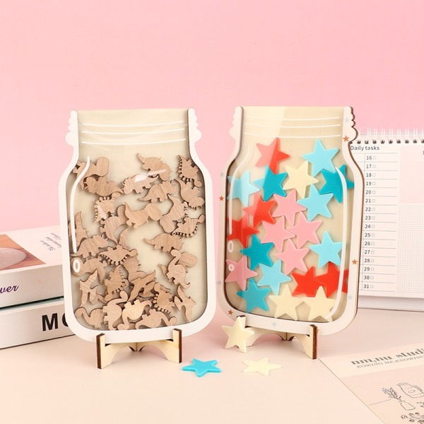 1PC Star Reward Jar Children Reward System Puinen levy Colorfu värikkäät tähdet- Perfet colorful stars ONESIZE