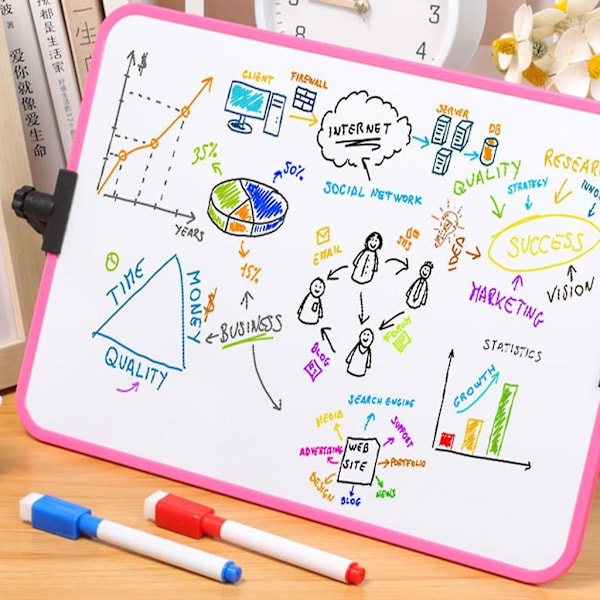 Magnetisk Liten Whiteboard, Mini A4 Whiteboard 30x21cm Dobbeltsidig Whiteboard-Perfekt Gray