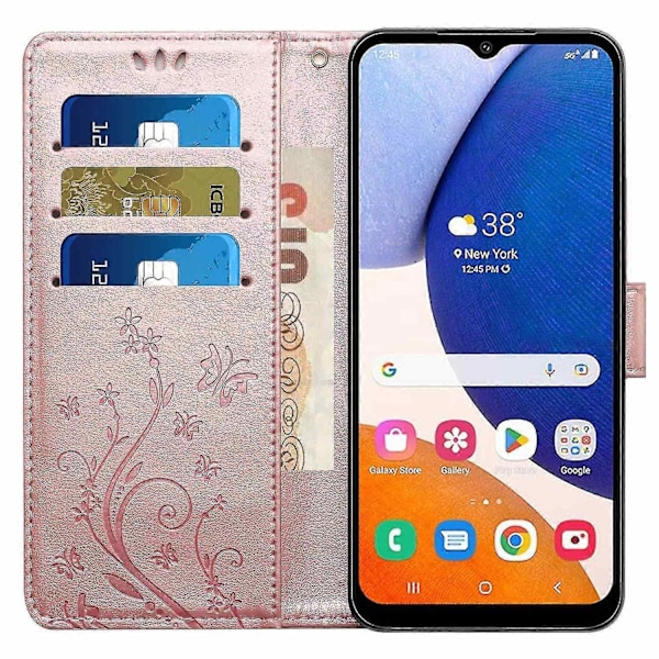 Kompatibel med Samsung Galaxy A55 5G Sommerfugl Læder Etui Telefon Cover med Stand Wallet-Perfet Rose Gold