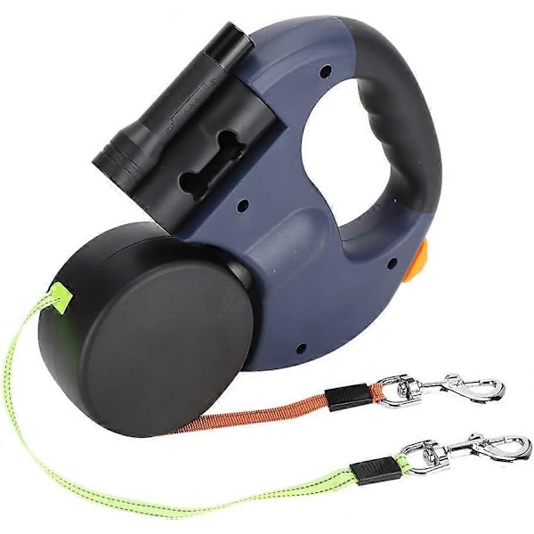 Inntrekkbar Dobbel Hundeleie med To 3 Meter Tau, 360 Graders Tangle-Free Dobbel Hundeleie, Egnet for Å Gå To Hunder - Perfekt