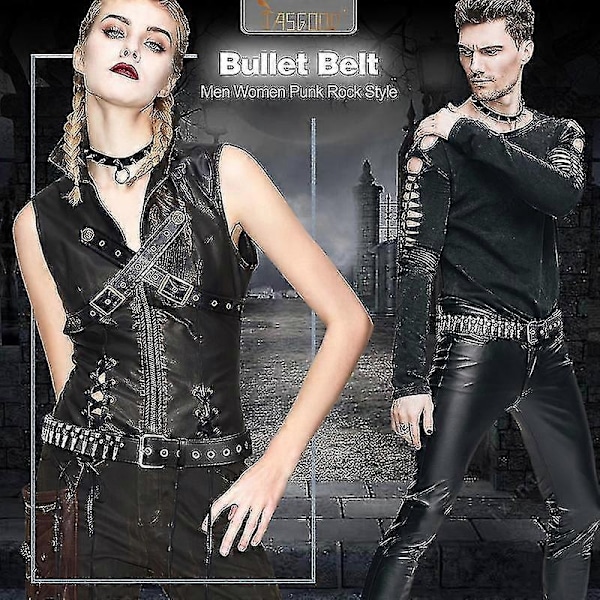 Jasgood Halloween Personoitu Musta Hip Hop Muoti Punk Luoti Vyö - Täydellinen belt with bracelets 110cm(43.3Inch)