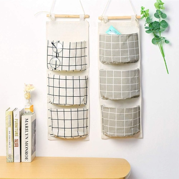 3-pack hängande förvaringsväskor med 3 väggkorgar för organizer - Perfet